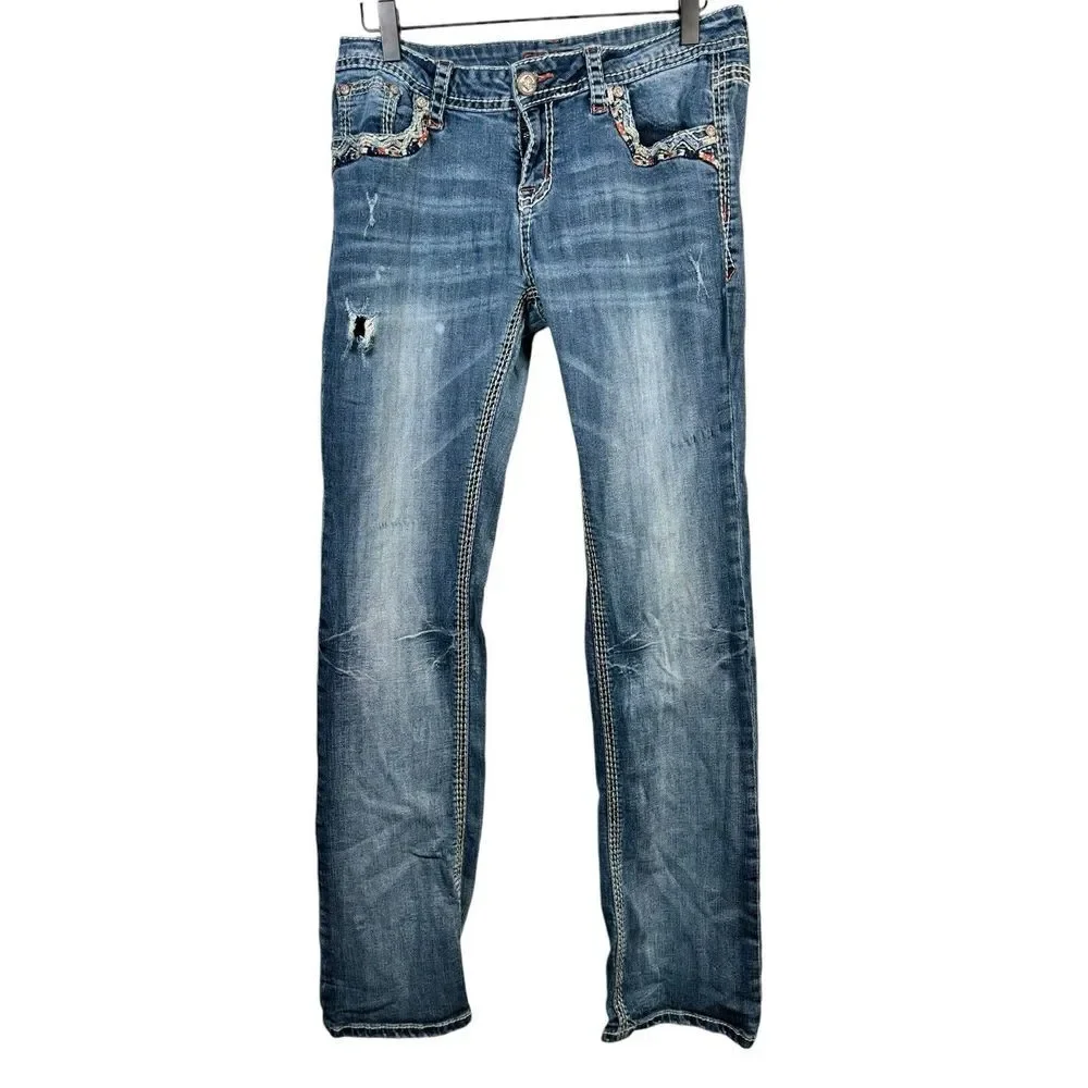 Bootcut‎ Jeans Cowboy Western Rhinestone Distressed Grace in LA Size 31 X 31